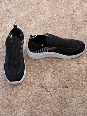 Women's Vively Slip-On Black Athletic Sneakers with White Sole